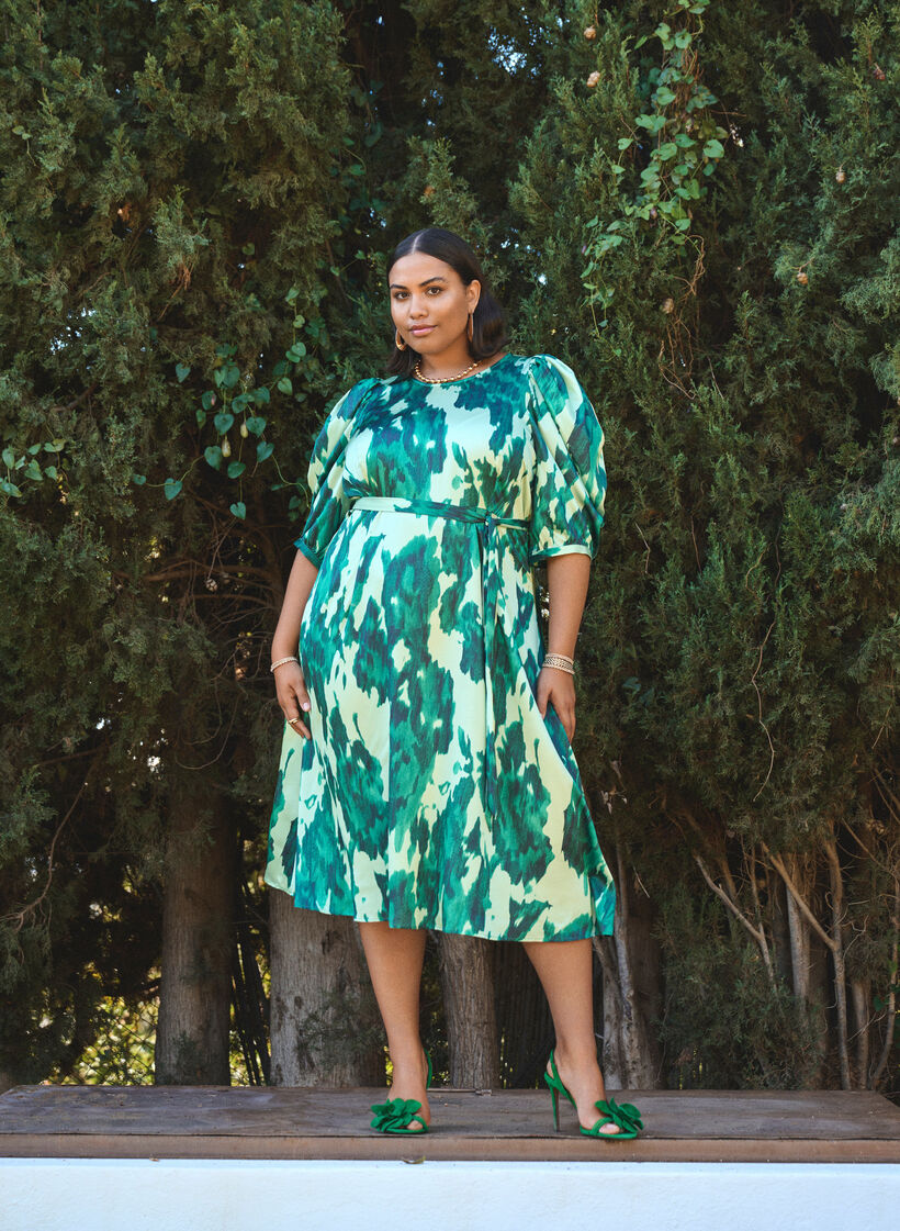 Robes de soir&eacute;e &agrave; manches courtes avec ceinture &agrave; n&oelig;ud, Vert, Image image number 0