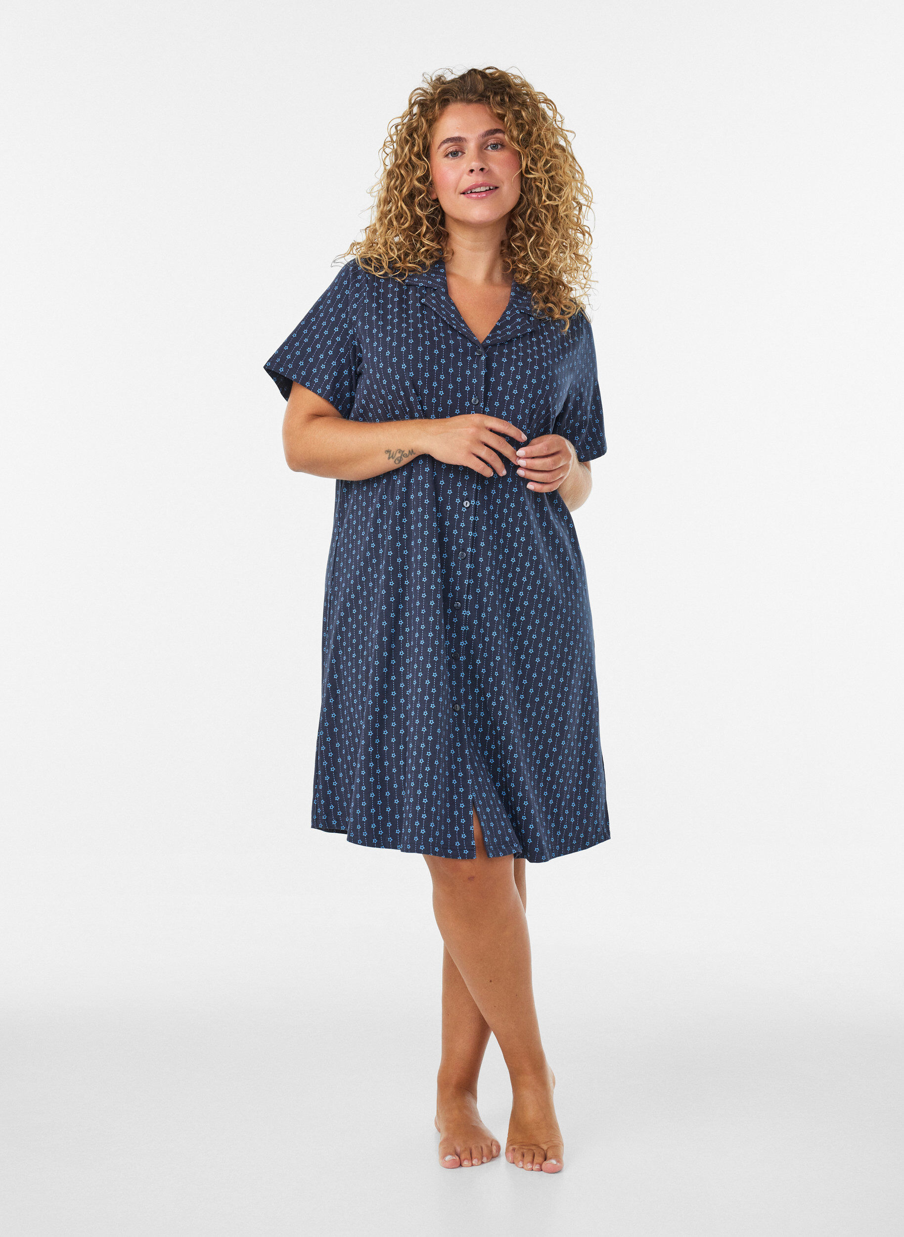 ZizziChemise de nuit en coton &agrave; boutons, Bleu, Model image number 1