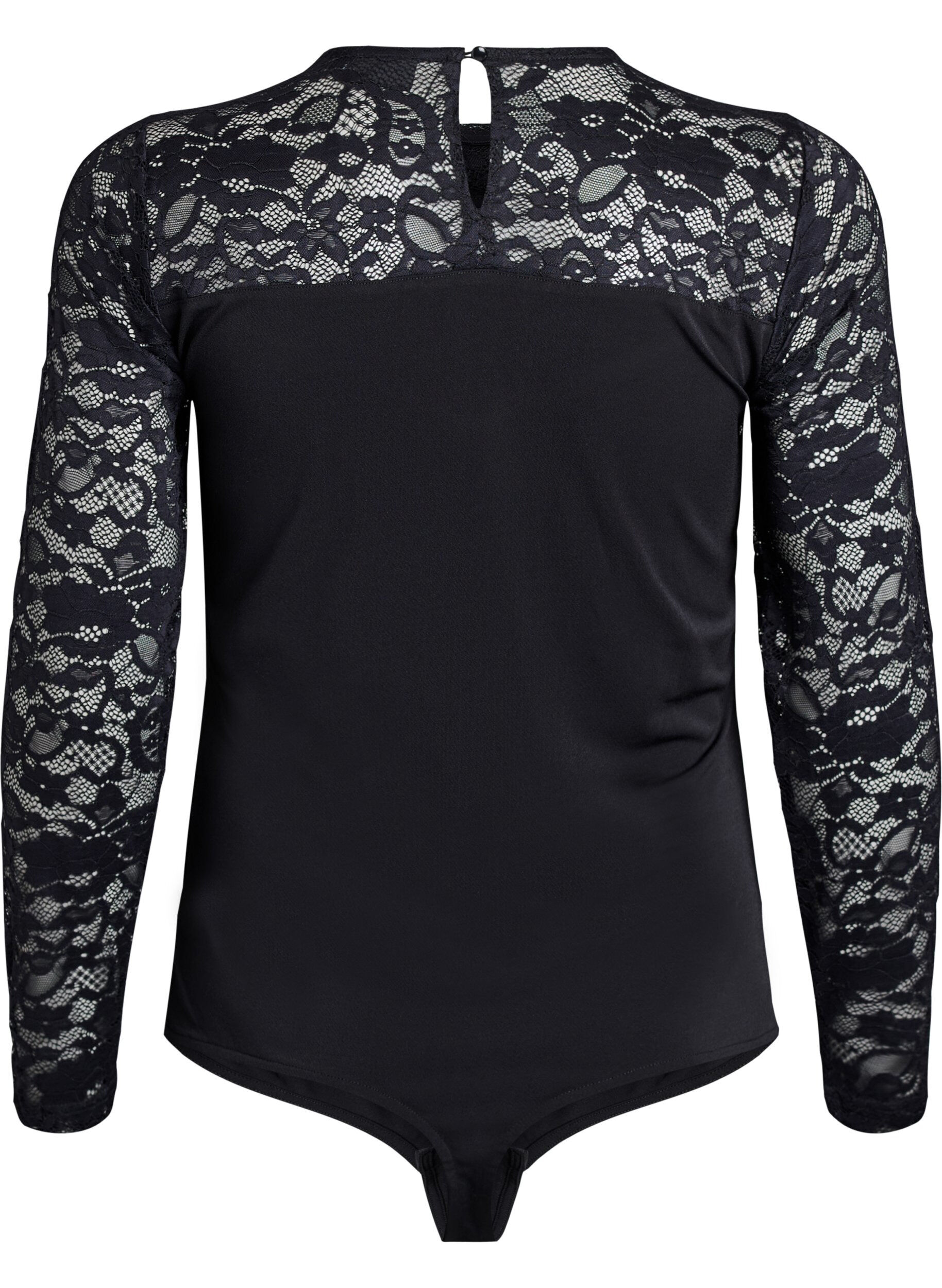 Zizzi Body ajust&eacute; avec des manches en dentelle, Noir, Packshot image number 1