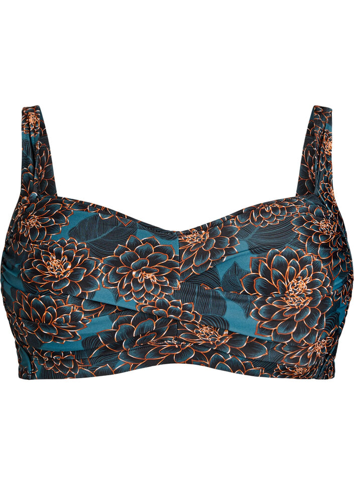 Haut de bikini rembourr&eacute; et imprim&eacute;, Bleu p&eacute;trole, Packshot image number 0