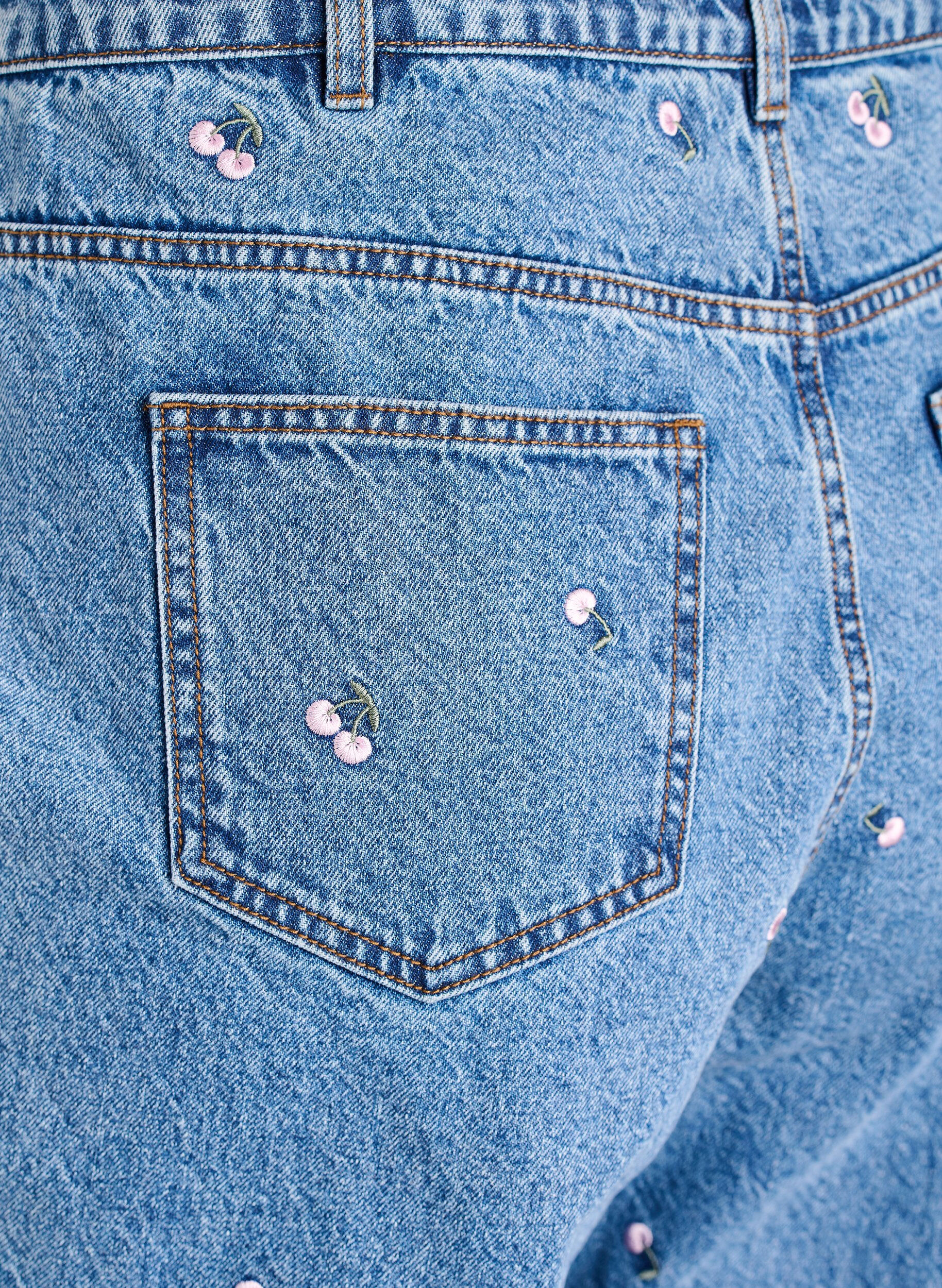 Zizzi Jeans Mille coupe Mom avec broderies, Bleu, Packshot image number 3