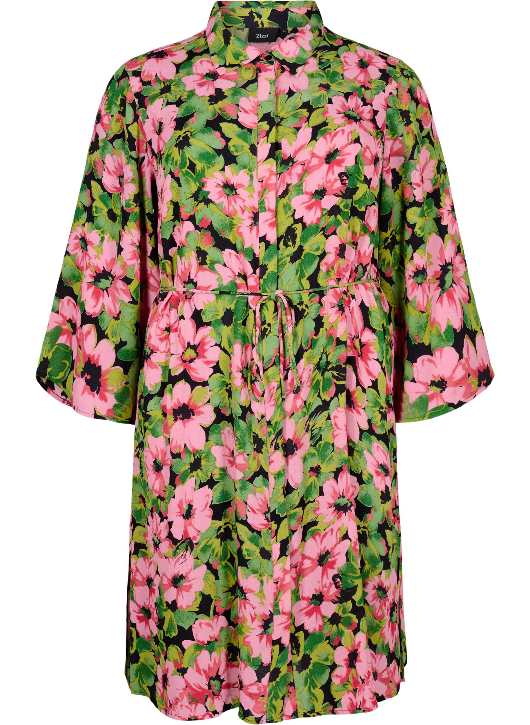 Zizzi Robe chemise en viscose &agrave; imprim&eacute; floral, Pink G. Flower AOP, Packshot image number 0