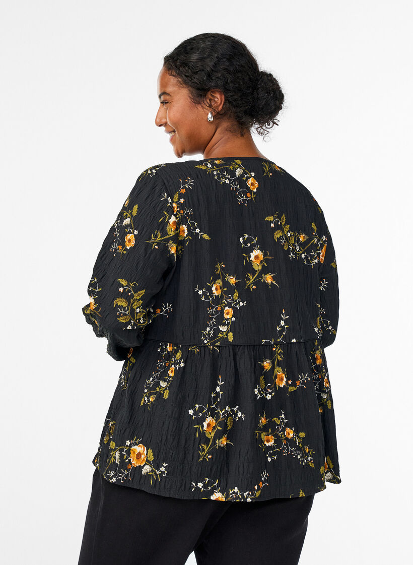 Chemisier à manches longues avec imprimé floral, Noir, Model image number 2