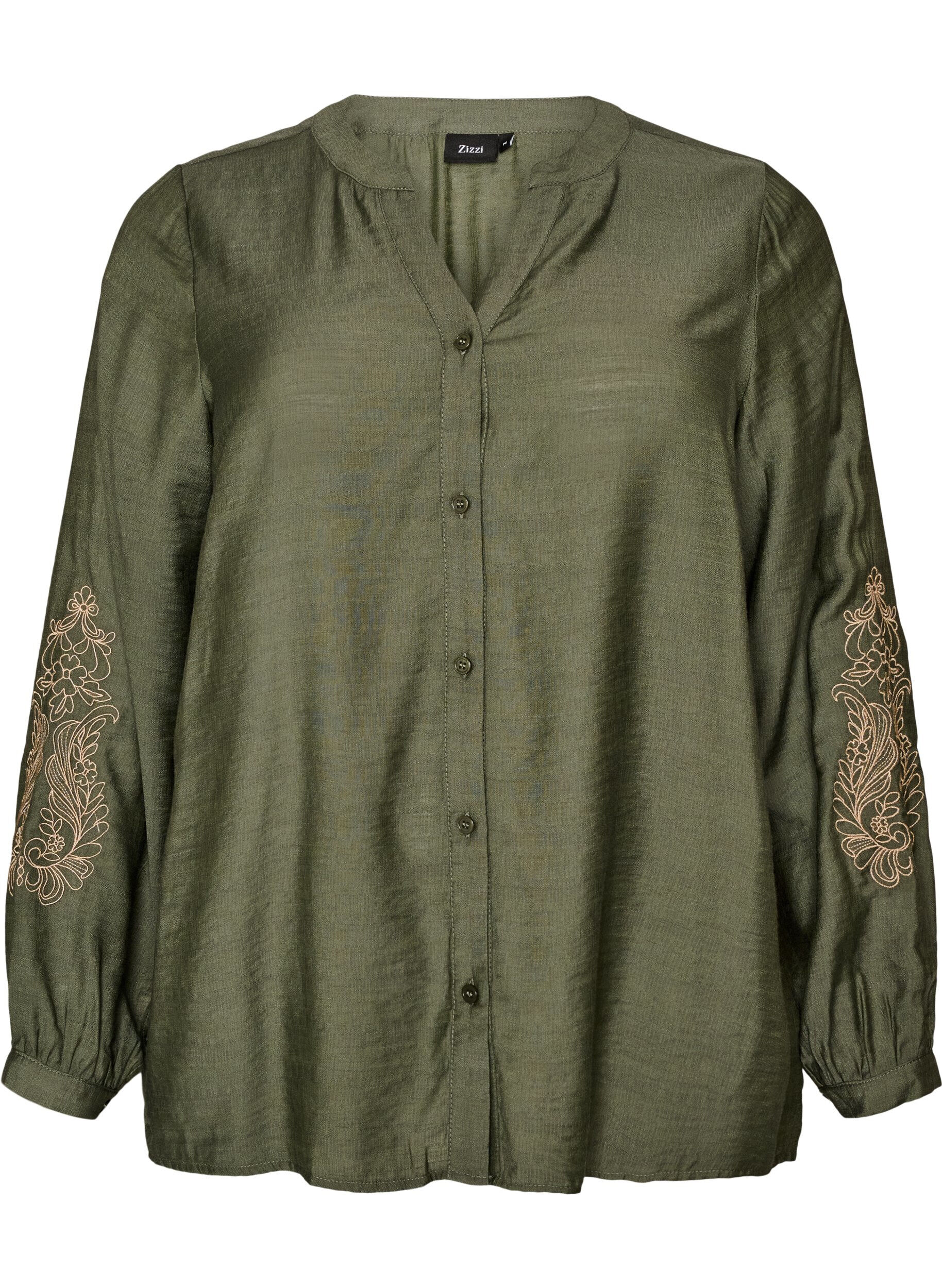 ZizziChemise en viscose avec manches brod&eacute;es, Vert, Packshot image number 0