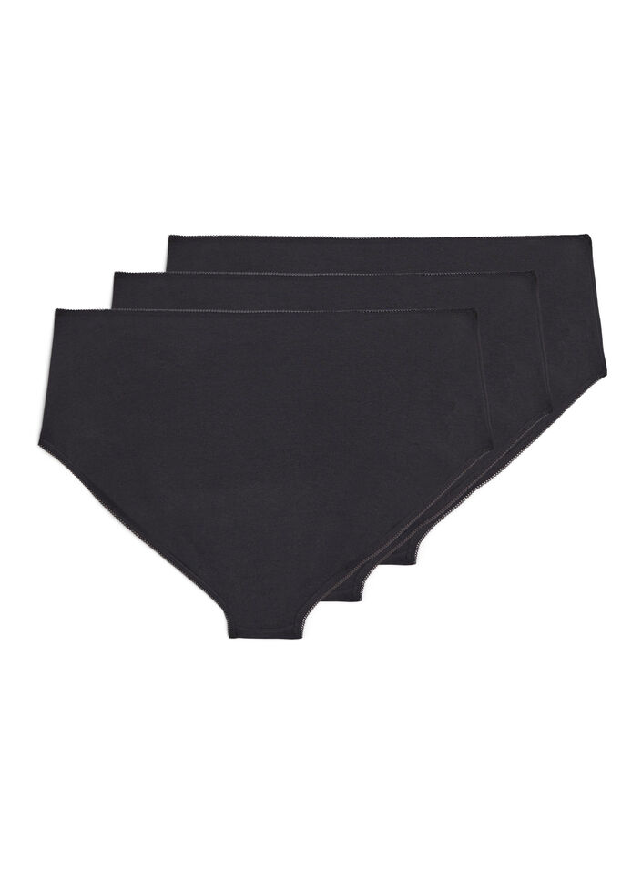 Slip 3-pack en coton avec taille r&eacute;guli&egrave;re, Noir, Packshot image number 1