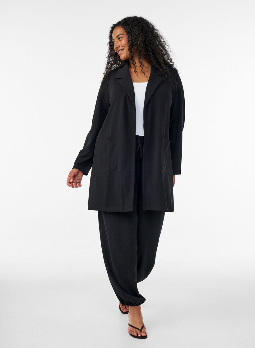 Blazer long avec des poches, Noir, Model image number 1