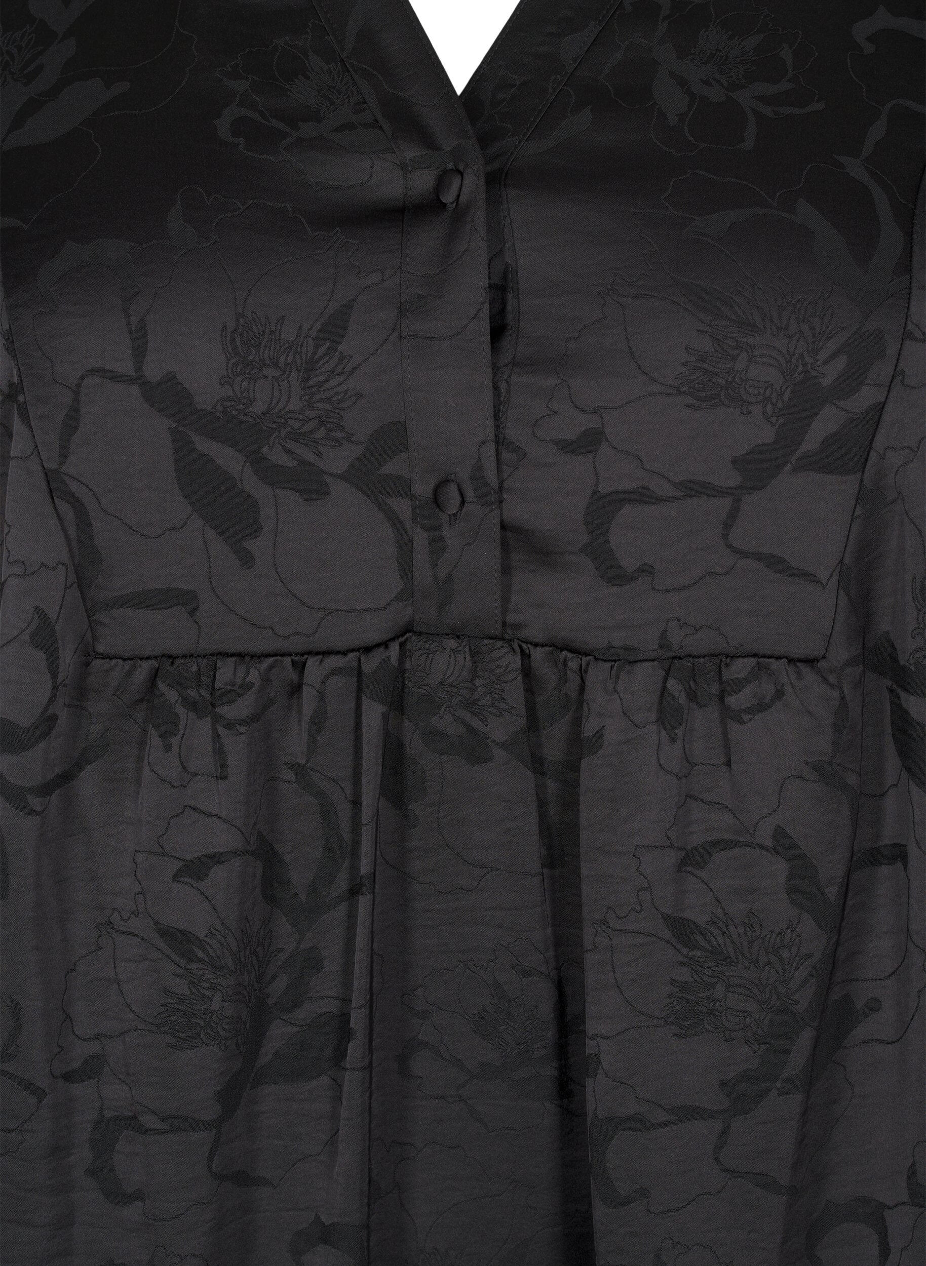 Zizzi Petite robe en satin avec un motif ton sur ton, Black, Packshot image number 2