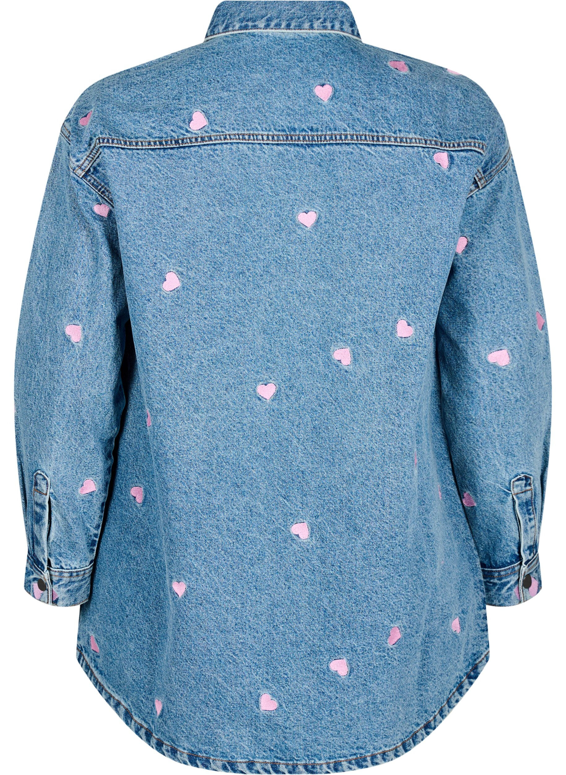 Zizzi Chemise ample en jean et avec l&egrave;vres brod&eacute;es, Light Blue Heart, Packshot image number 1