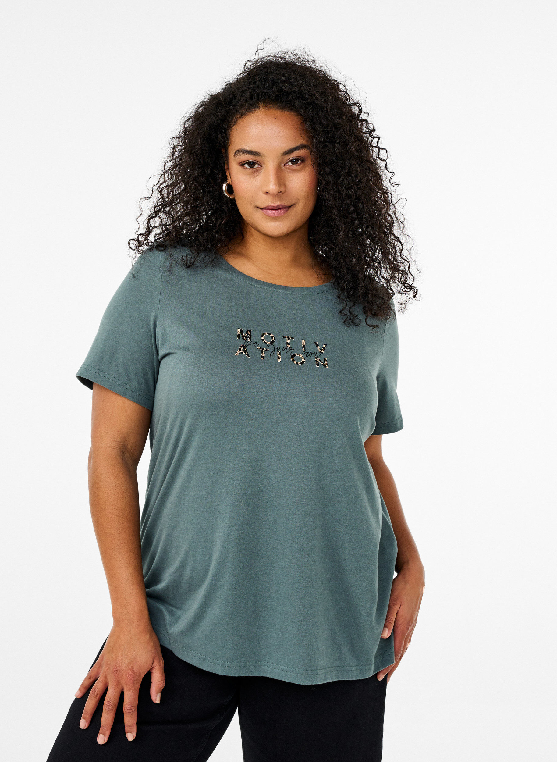 Zizzi FLASH - T-shirt avec motif, Vert clair, Model image number 0