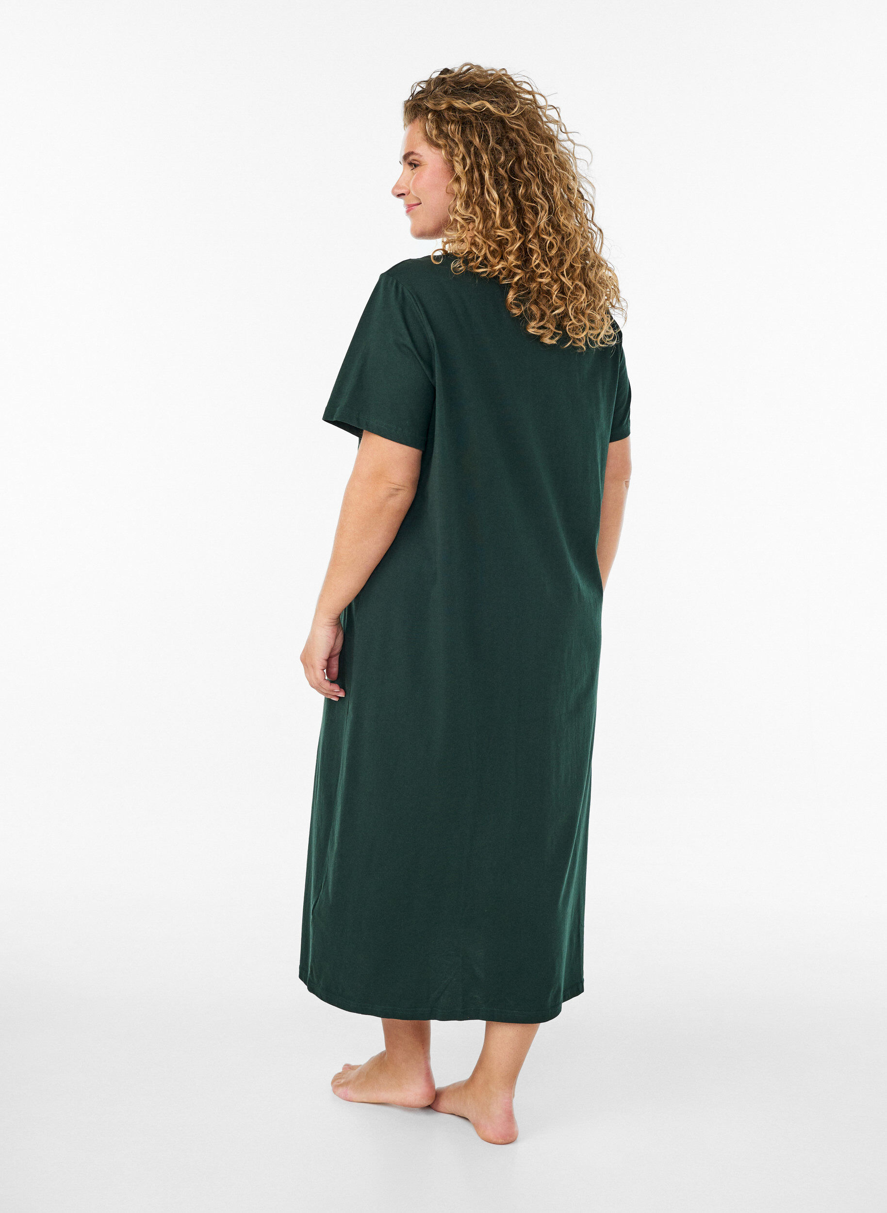 ZizziChemise de nuit midi en coton biologique, Vert, Model image number 1