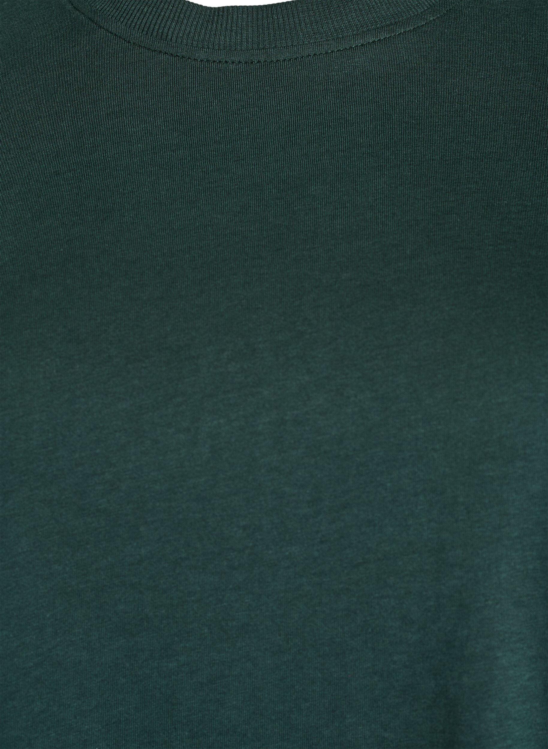 Zizzi T-shirt basique en coton &agrave; col rond, Vert fonc&eacute;, Packshot image number 2