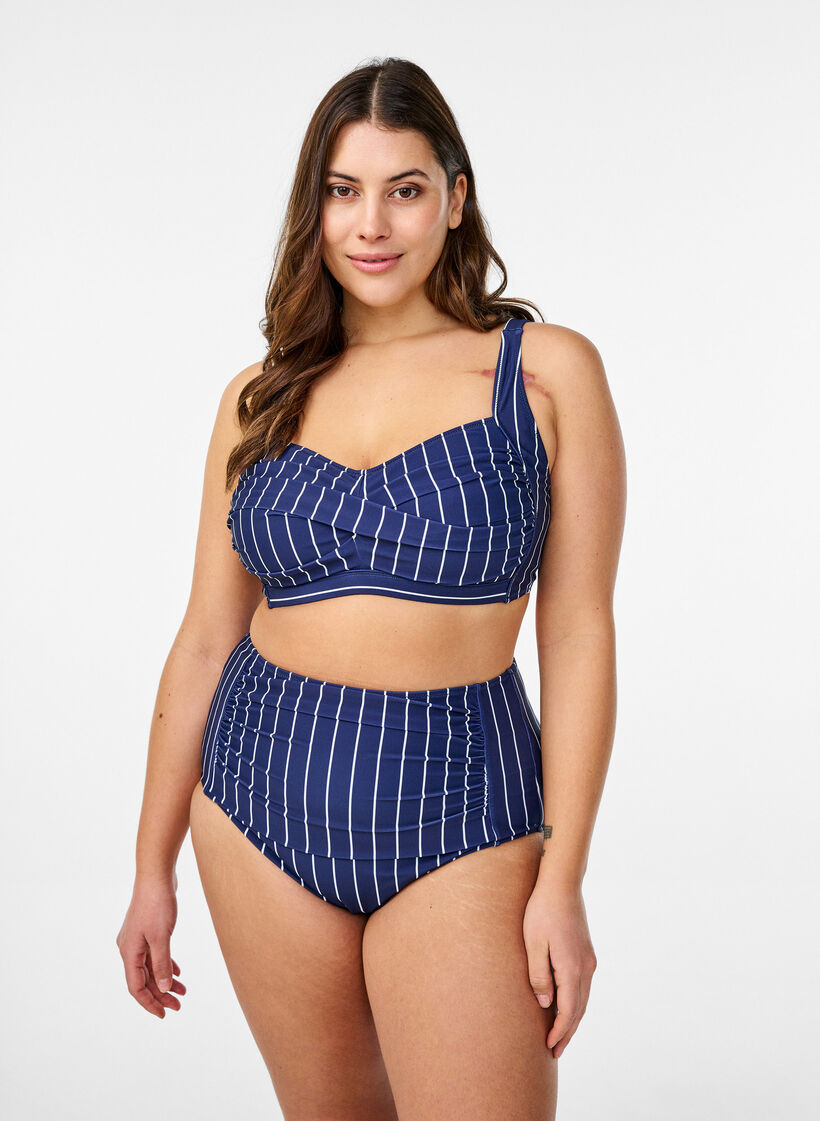 Top de bikini rembourré avec imprimés, Bleu, Model image number 1