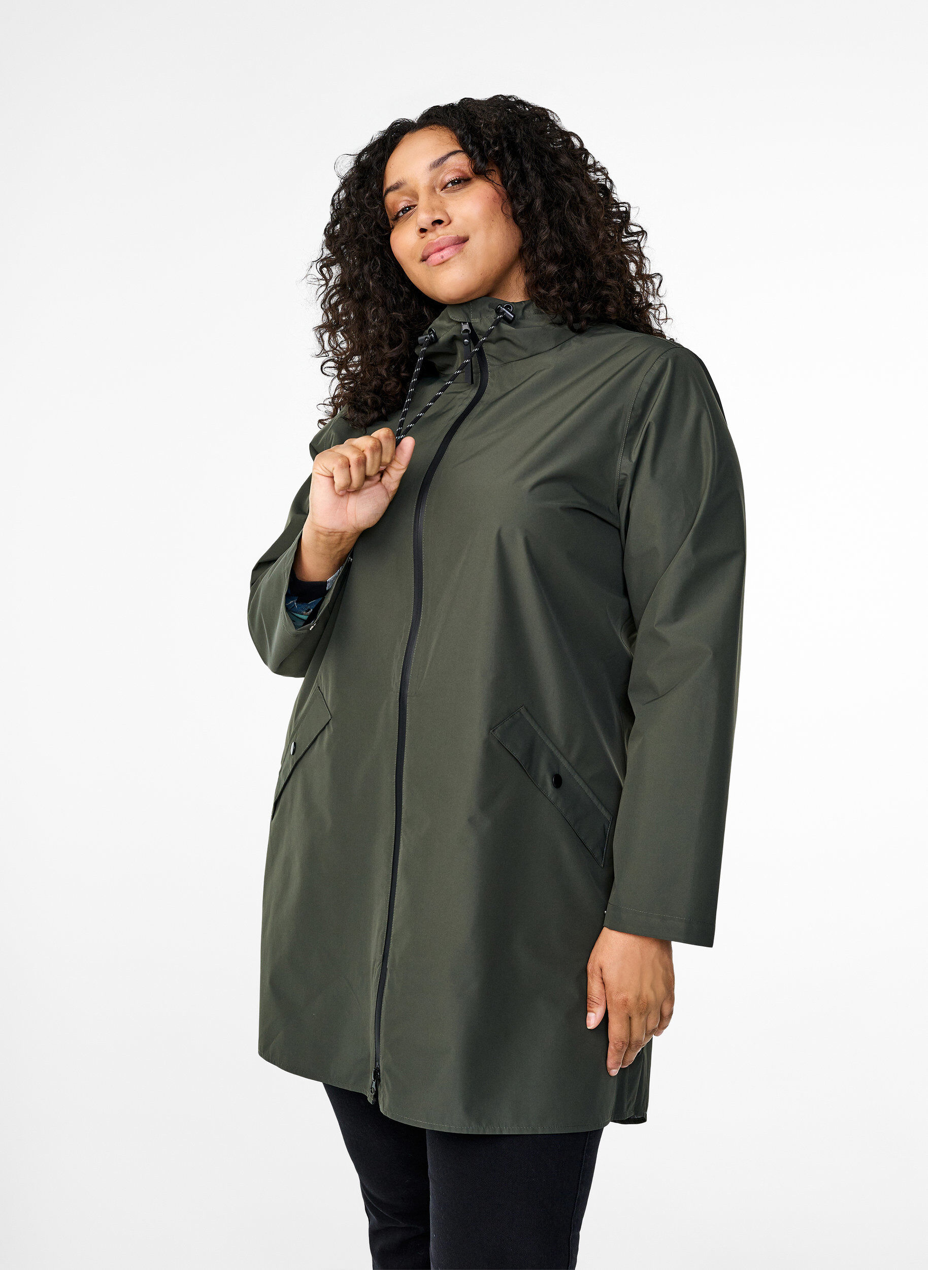 ZizziVeste de pluie avec poches et capuche, Vert, Model image number 0