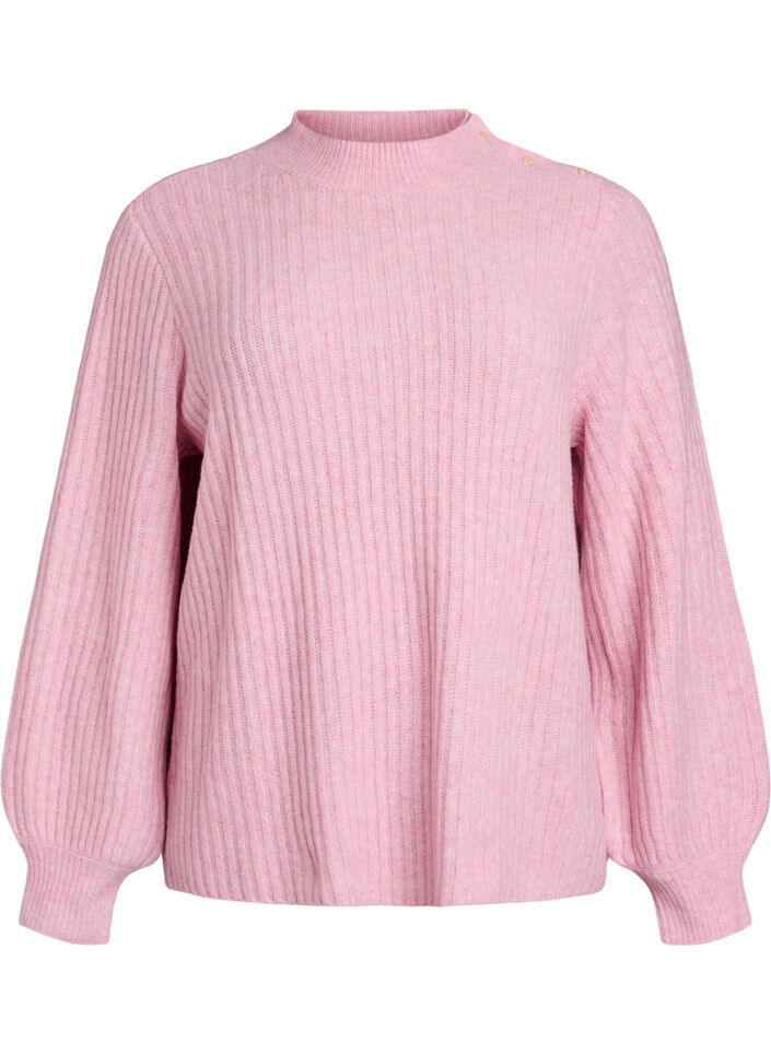 Pull c&ocirc;tel&eacute; &agrave; manches bouffantes et boutons, Rose poudr&eacute;e, Packshot image number 0