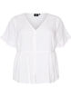 Blouse en lin et viscose avec un col en V et une fermeture boutonn&eacute;e, Blanc, Packshot image number 0