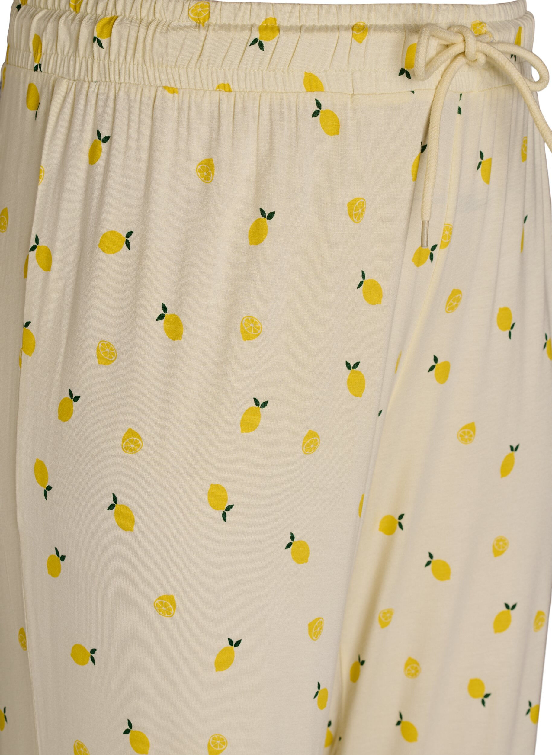 Zizzi Pantalon de pyjama en jersey doux avec taille haute et imprim&eacute; fruits, Jaune clair, Packshot image number 2