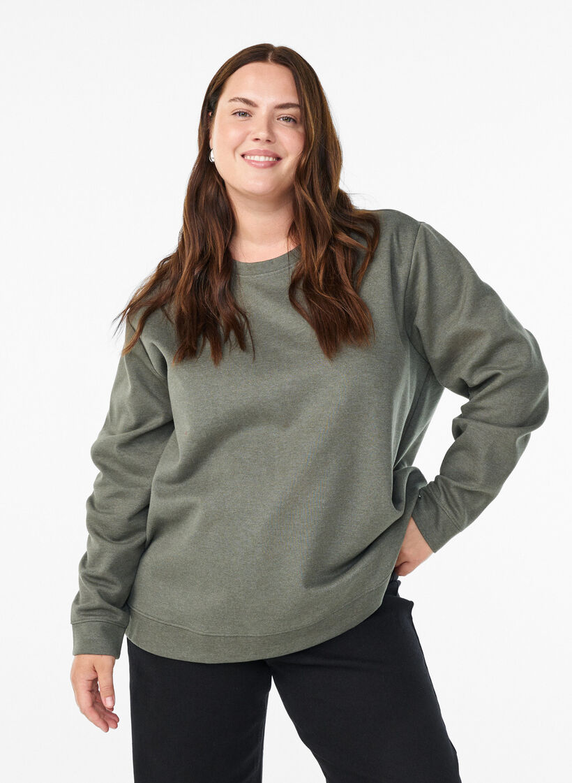 Sweat-shirt &agrave; col ras du cou, Vert, Model image number 0