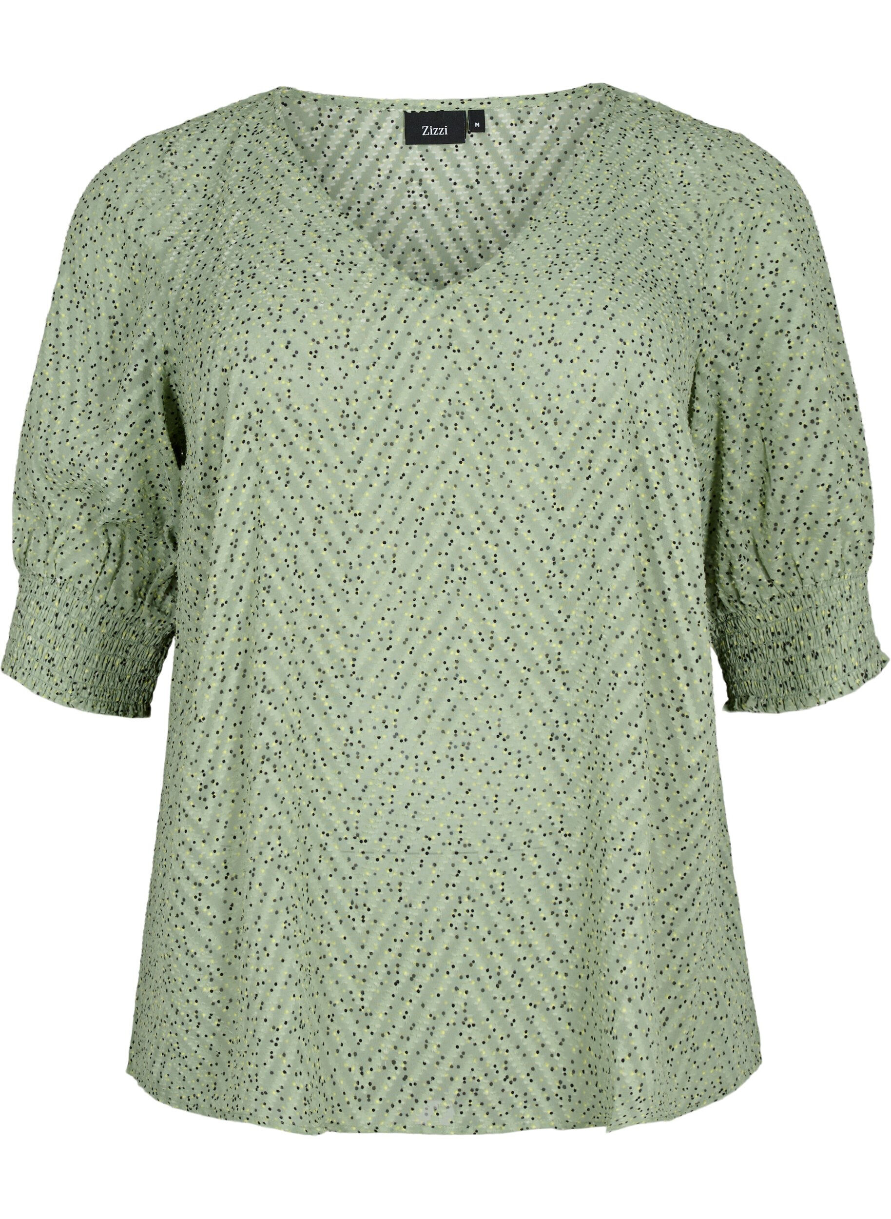Zizzi Blouse &agrave; pois avec manches 1/2, Seagrass Dot, Packshot image number 0