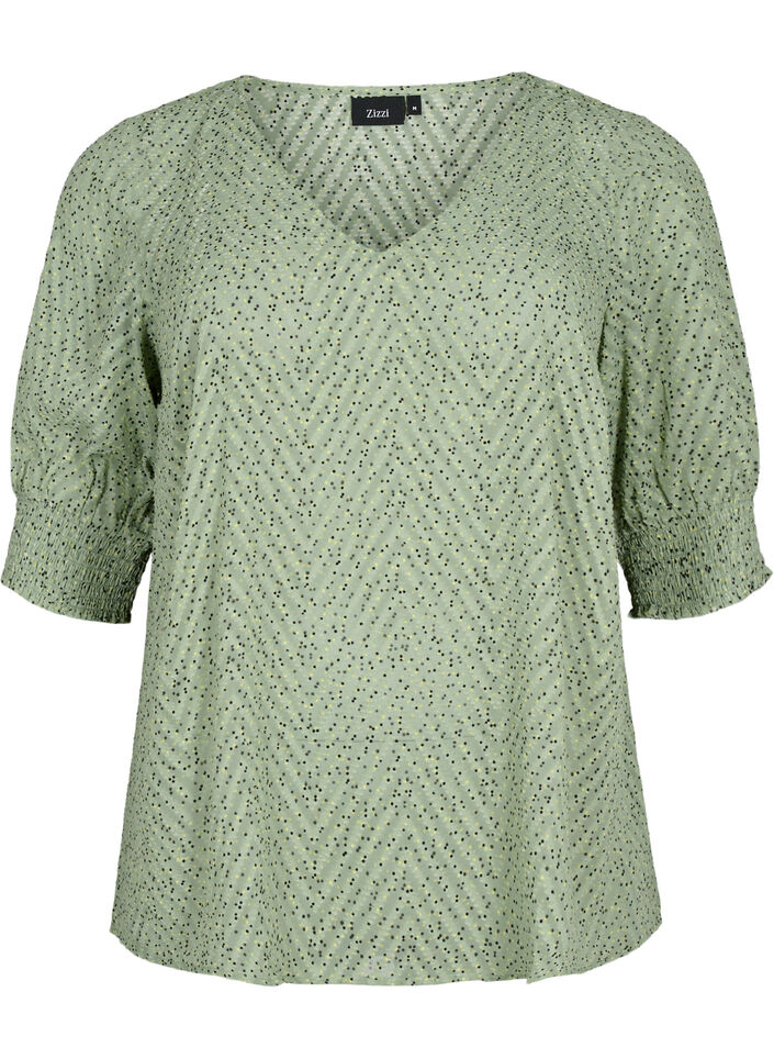 Blouse à pois avec manches 1/2, Seagrass Dot, Packshot image number 0