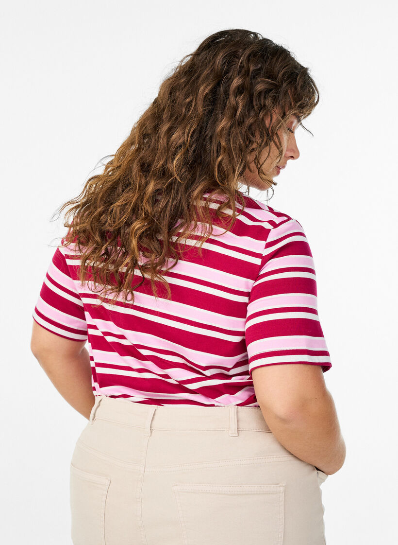 T-shirt en coton à rayures, Rose, Model image number 2