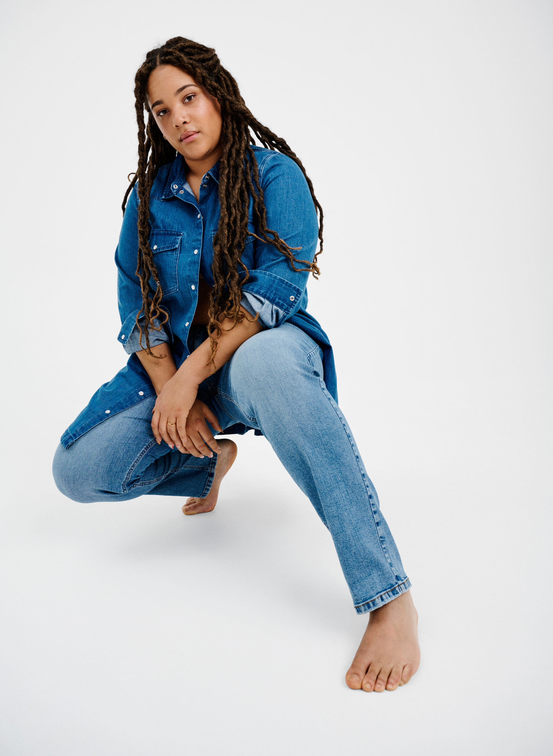 Zizzi Jeans bicolores Mille mom fit, Lt. B. Comb, Image image number 1