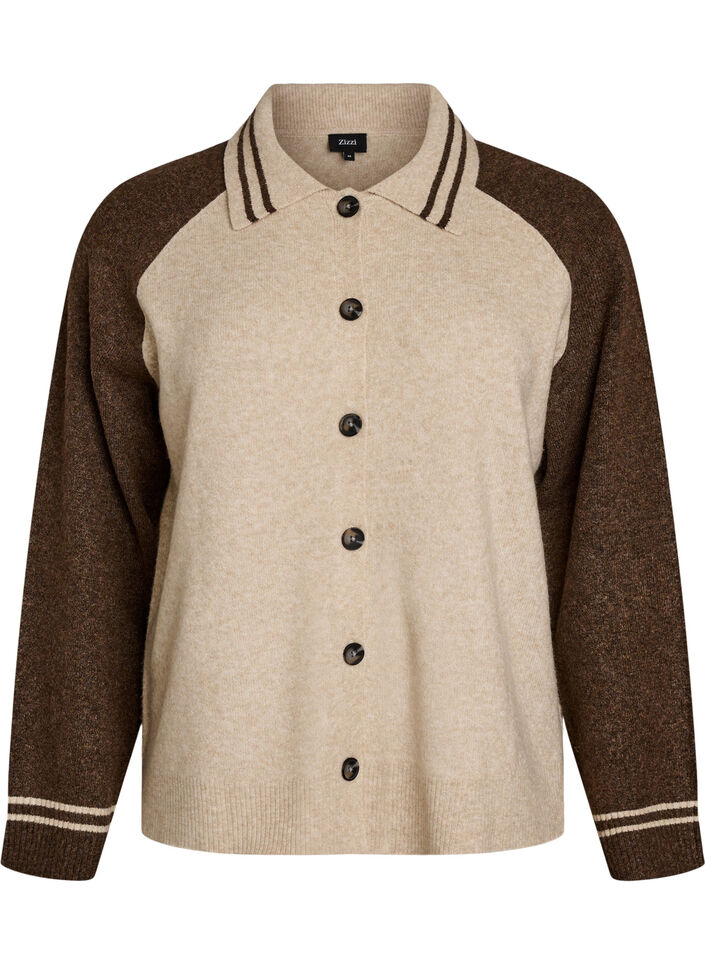 Cardigan avec manches et col contrastants, Beige, Packshot image number 0