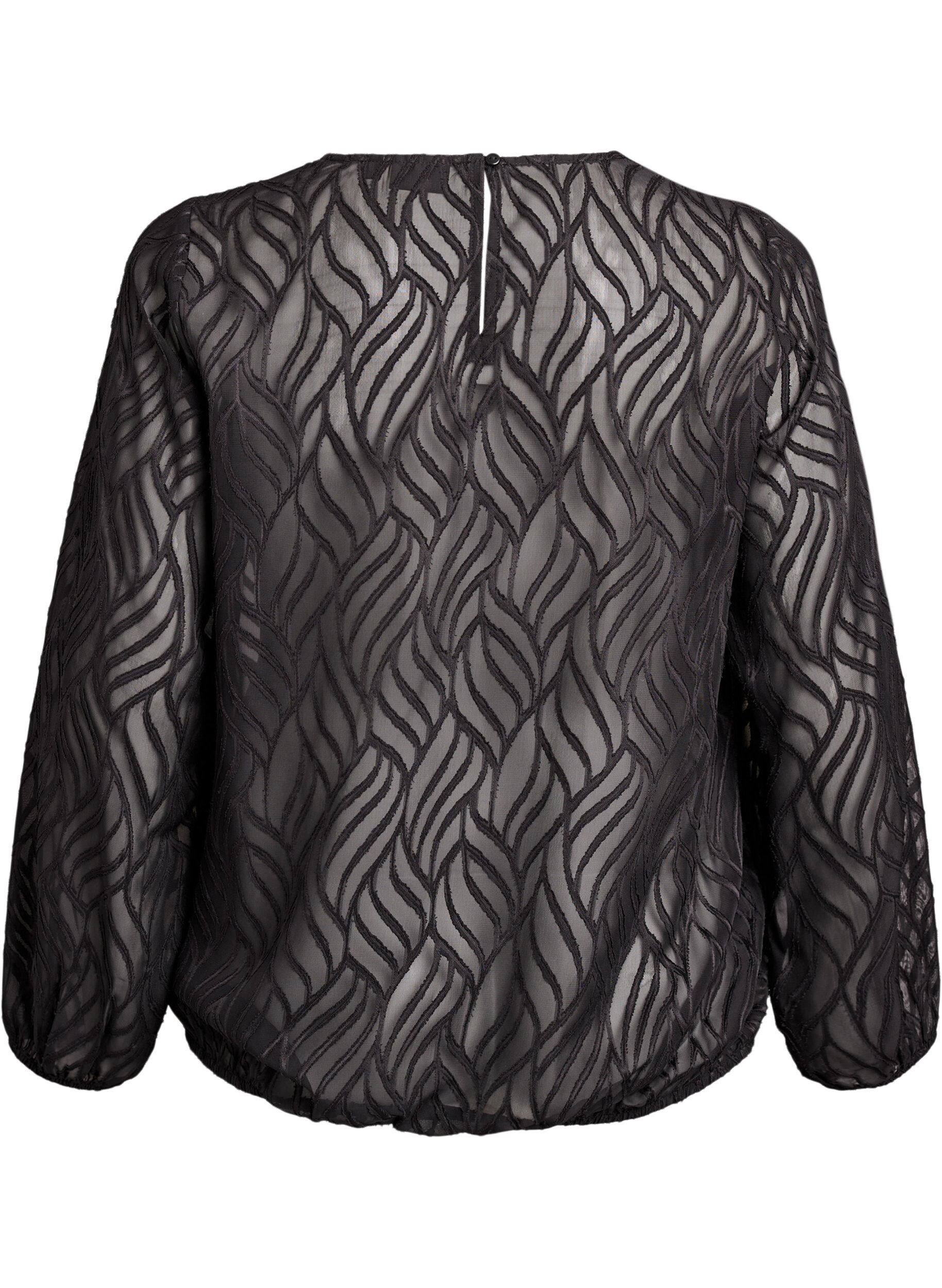 ZizziBlouse en mousseline avec un motif textur&eacute;, Noir, Packshot image number 1