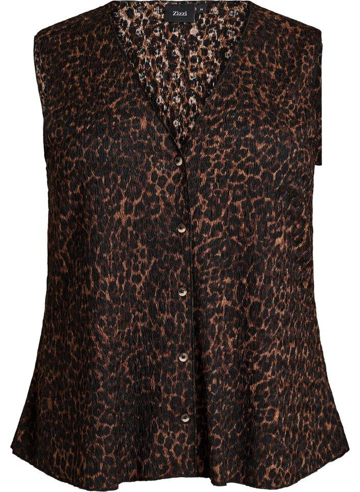 Top sans manches &agrave; texture ondul&eacute;e et fermeture boutonn&eacute;e, Marron, Packshot image number 0