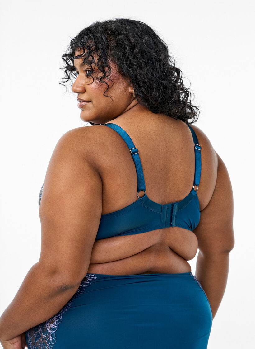 Soutien-gorge à armatures avec dentelle et bonnets rembourrés, Bleu, Model image number 2