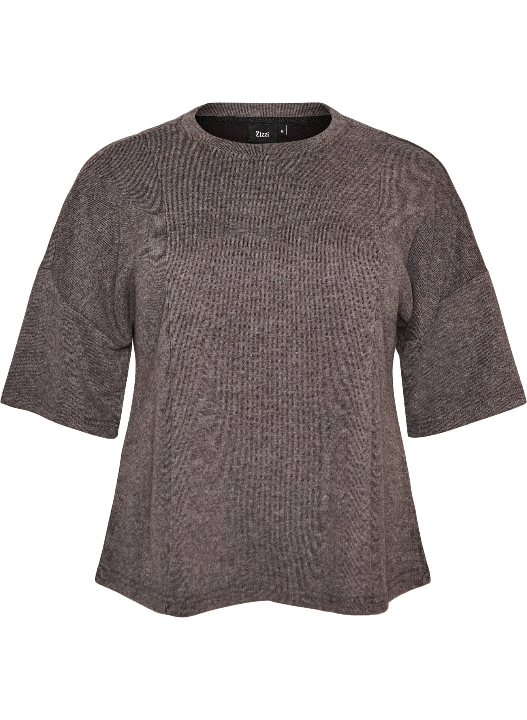 ZizziBlouse &agrave; coupe &eacute;vas&eacute;e en jersey &agrave; manches mi-longues, Gris anthracite, Packshot image number 0