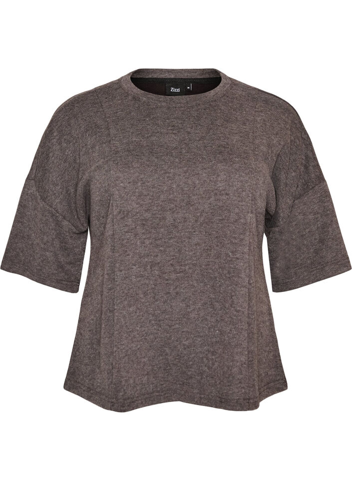 Blouse &agrave; coupe &eacute;vas&eacute;e en jersey &agrave; manches mi-longues, Gris anthracite, Packshot image number 0