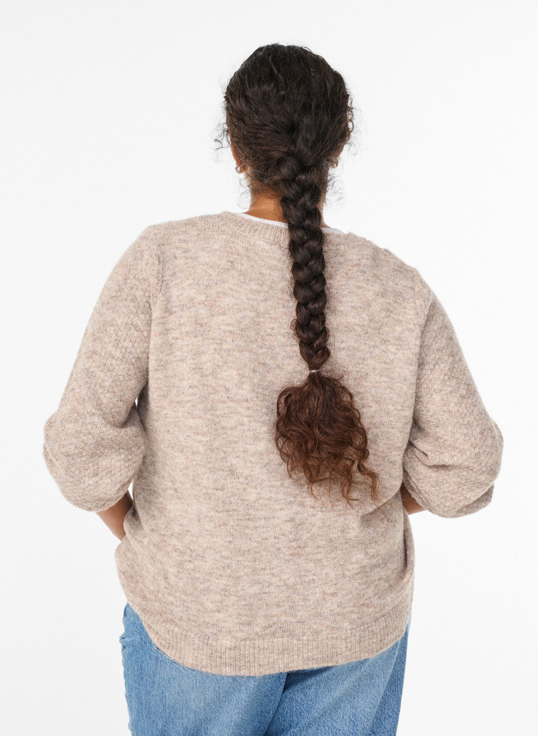ZizziCardigan avec boutons en forme de n&oelig;ud et motif ajour&eacute;, Beige, Model image number 2