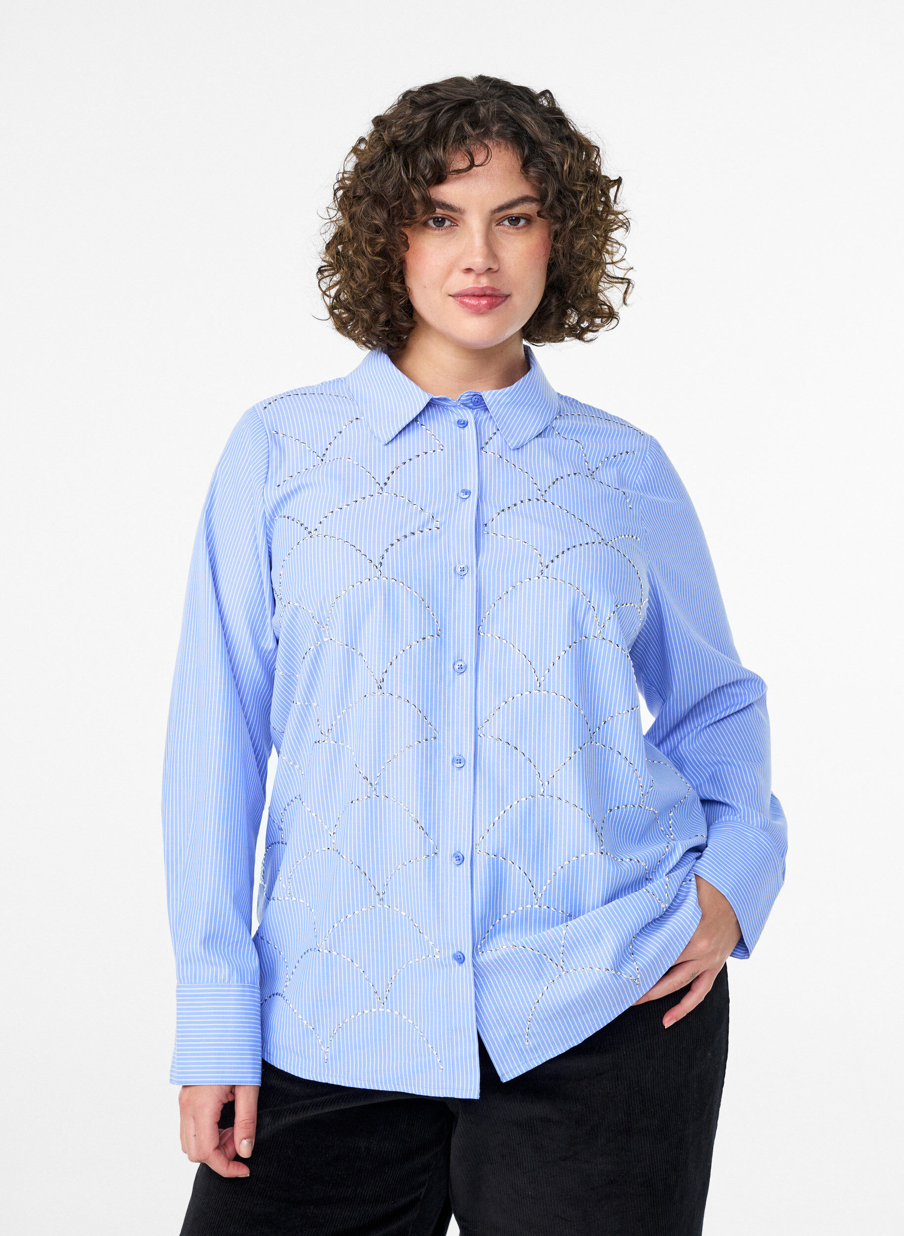 Chemise &agrave; rayures et clous, Bleu, Model