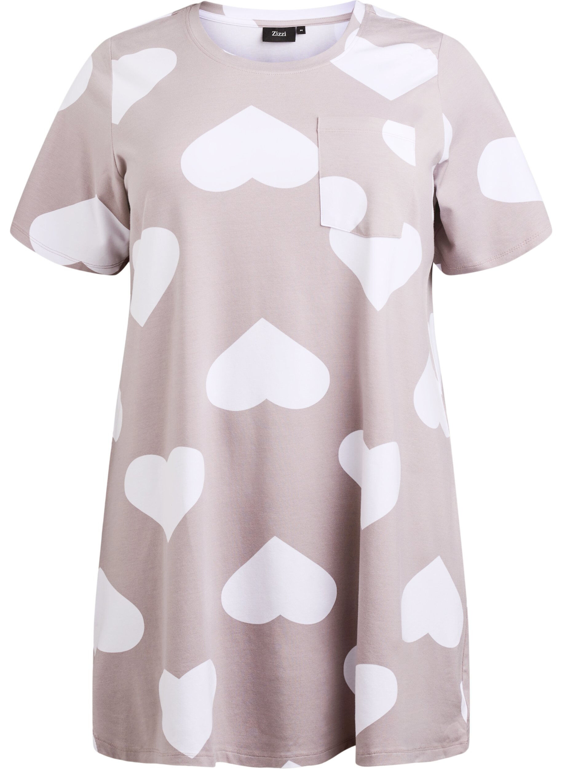 Zizzi Long tee-shirt de nuit en m&eacute;lange de modal et avec des coeurs, Gris, Packshot image number 0