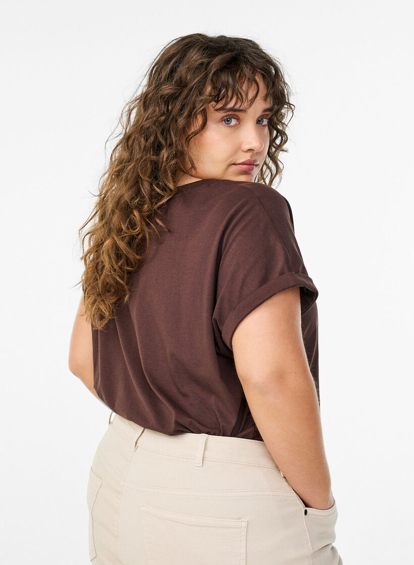 T-shirt &agrave; manches courtes en coton m&eacute;lang&eacute;, Marron, Model image number 2