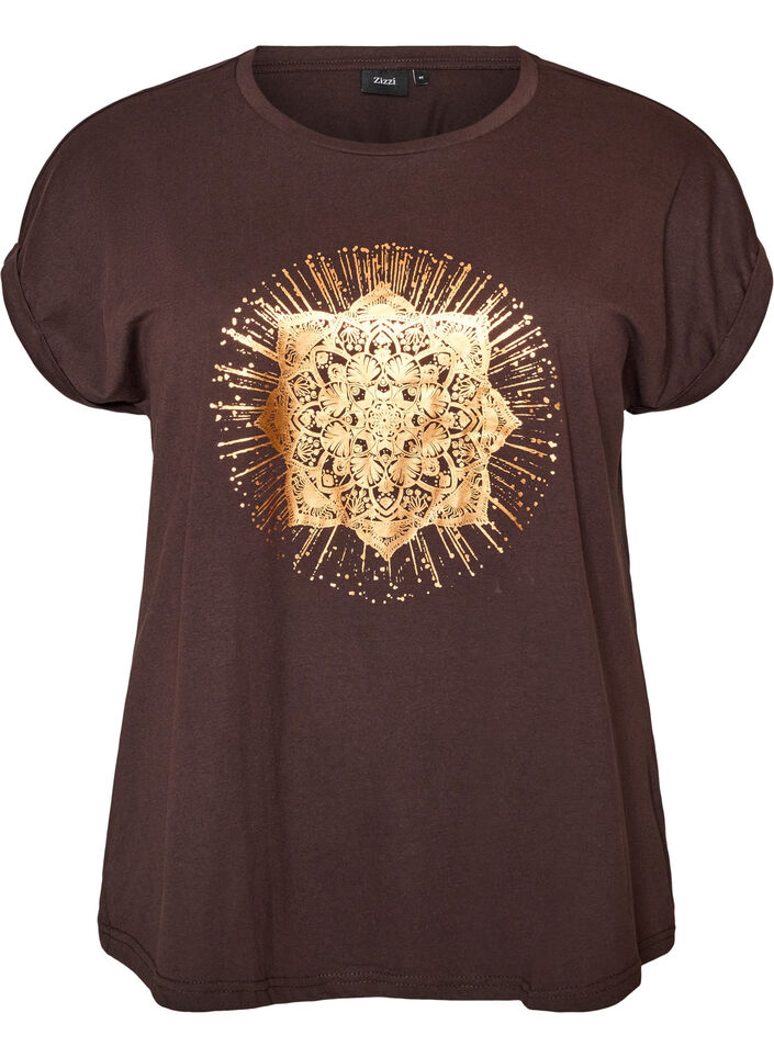 T-shirt avec imprim&eacute; d&eacute;coratif sur le devant, Marron, Packshot image number 0