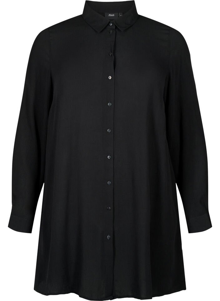 Chemise à manches longues en viscose, Noir, Packshot image number 0
