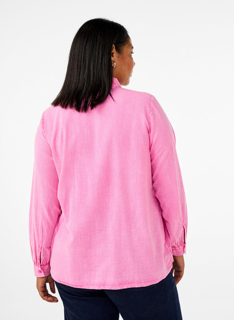Chemise en jean de couleur unie, Pink Power, Model image number 1