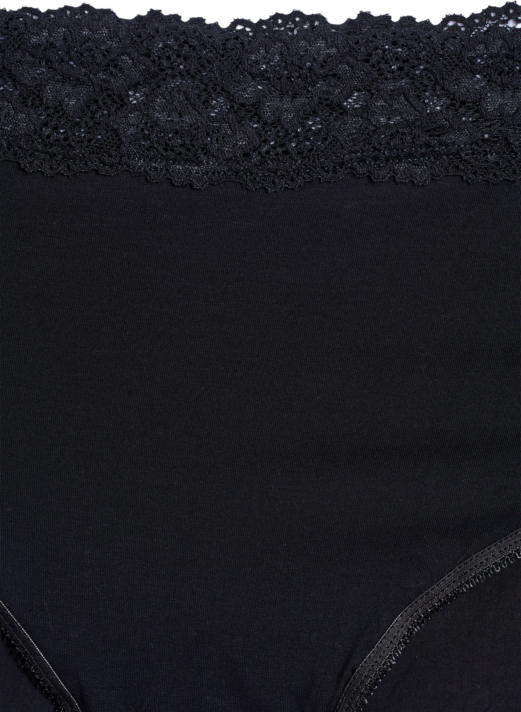 Zizzi Culotte en coton avec dentelle (2-pack), Noir, Packshot image number 2