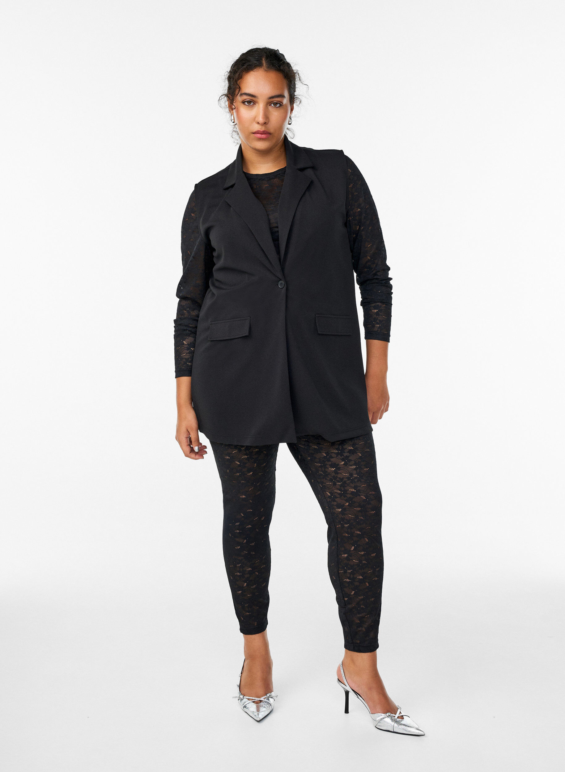 Legging en dentelle &agrave; taille haute, Noir, Model