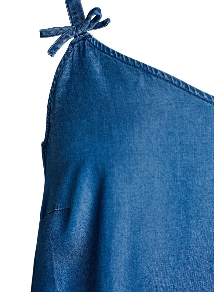 Robe mi-longue &agrave; bretelles en TENCEL&trade; Lyocell aspect denim, Bleu, Packshot