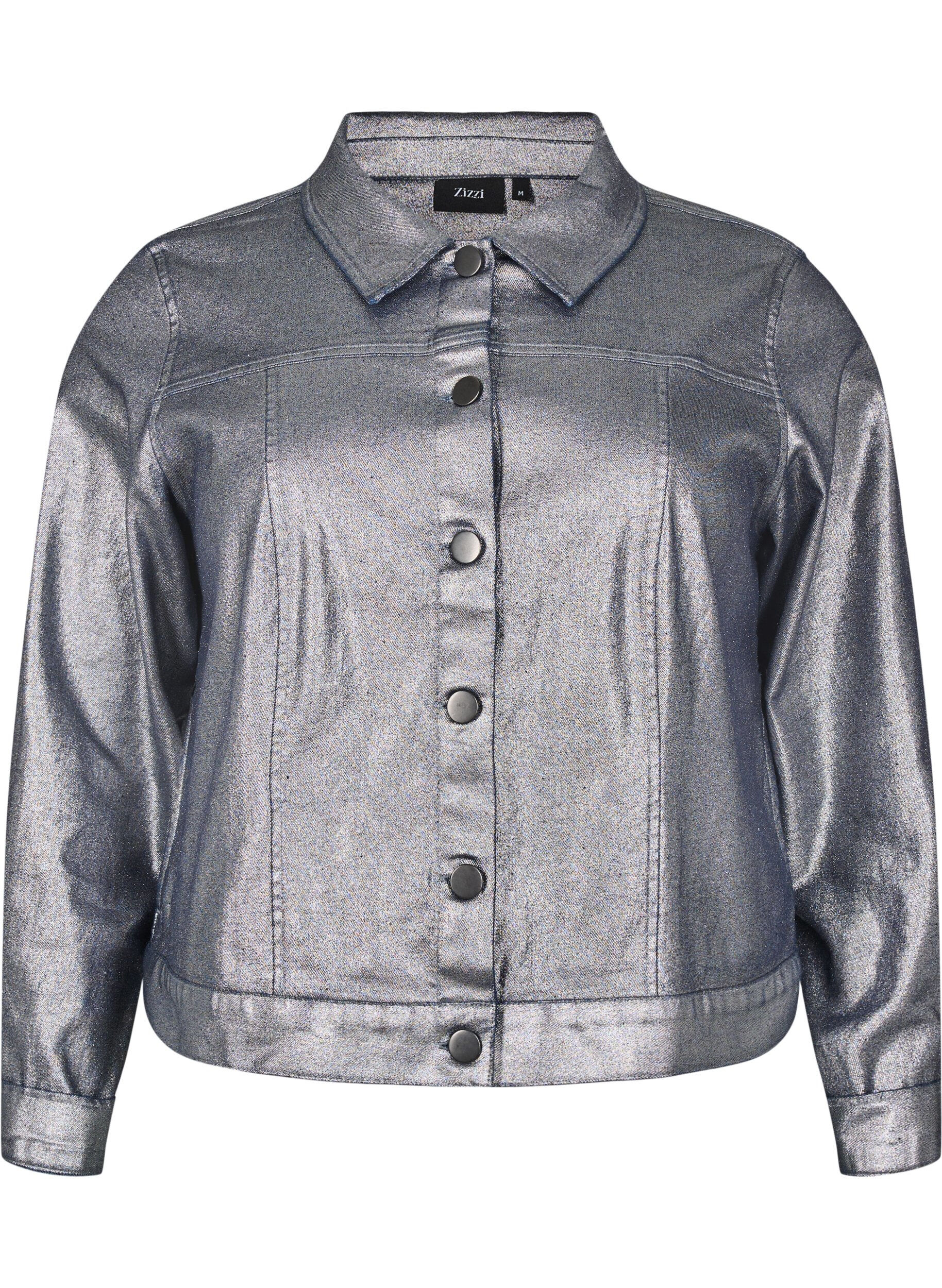 Zizzi  Veste en jean courte argent&eacute;e, Gun Silver, Packshot image number 0