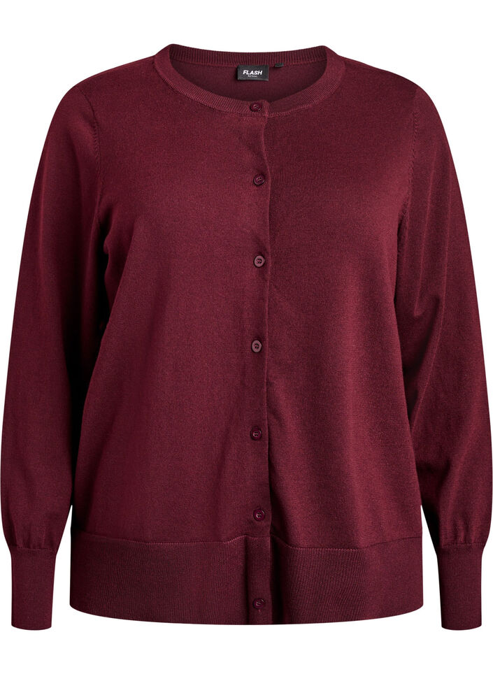 FLASH - Cardigan en maille fine avec col rond, Bordeaux, Packshot image number 0