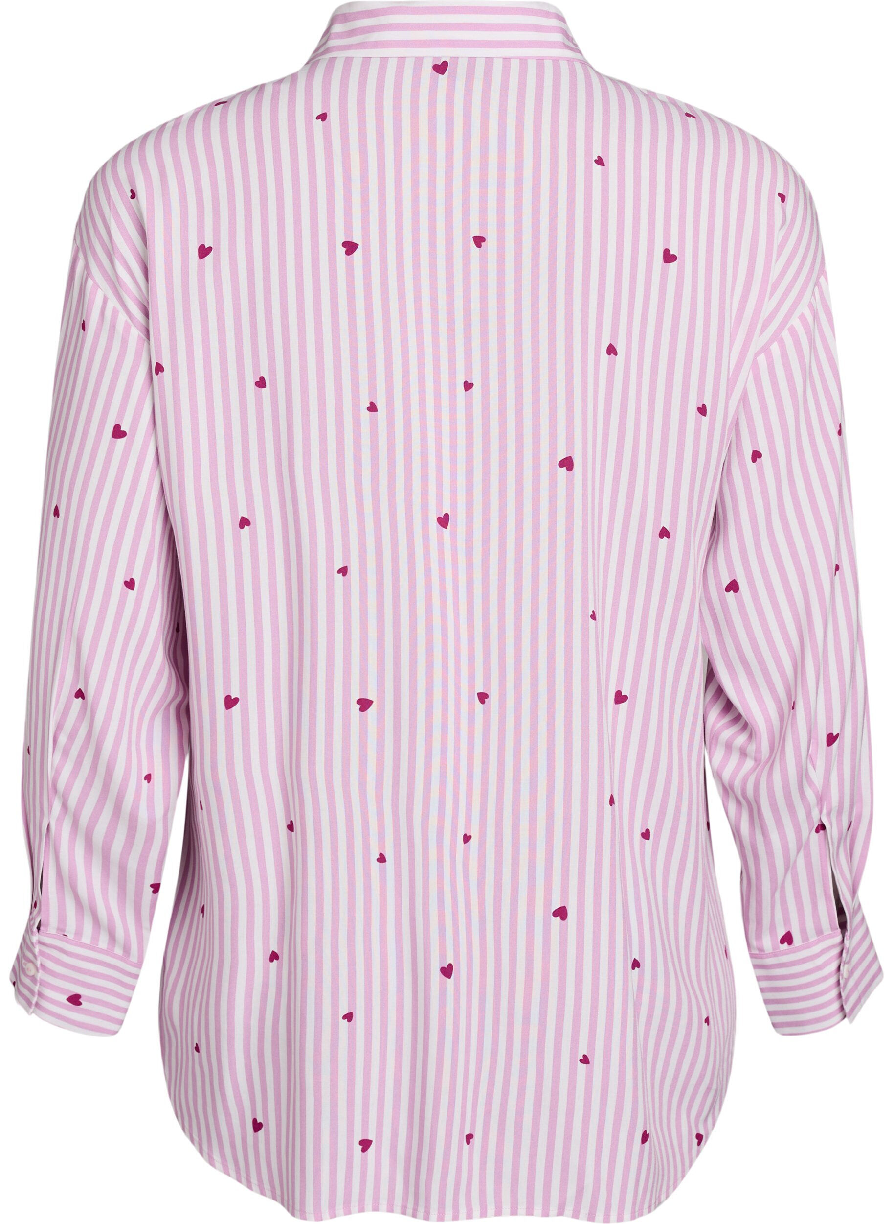 Zizzi Chemise de nuit &agrave; rayures et c&oelig;urs, Rose, Packshot image number 1