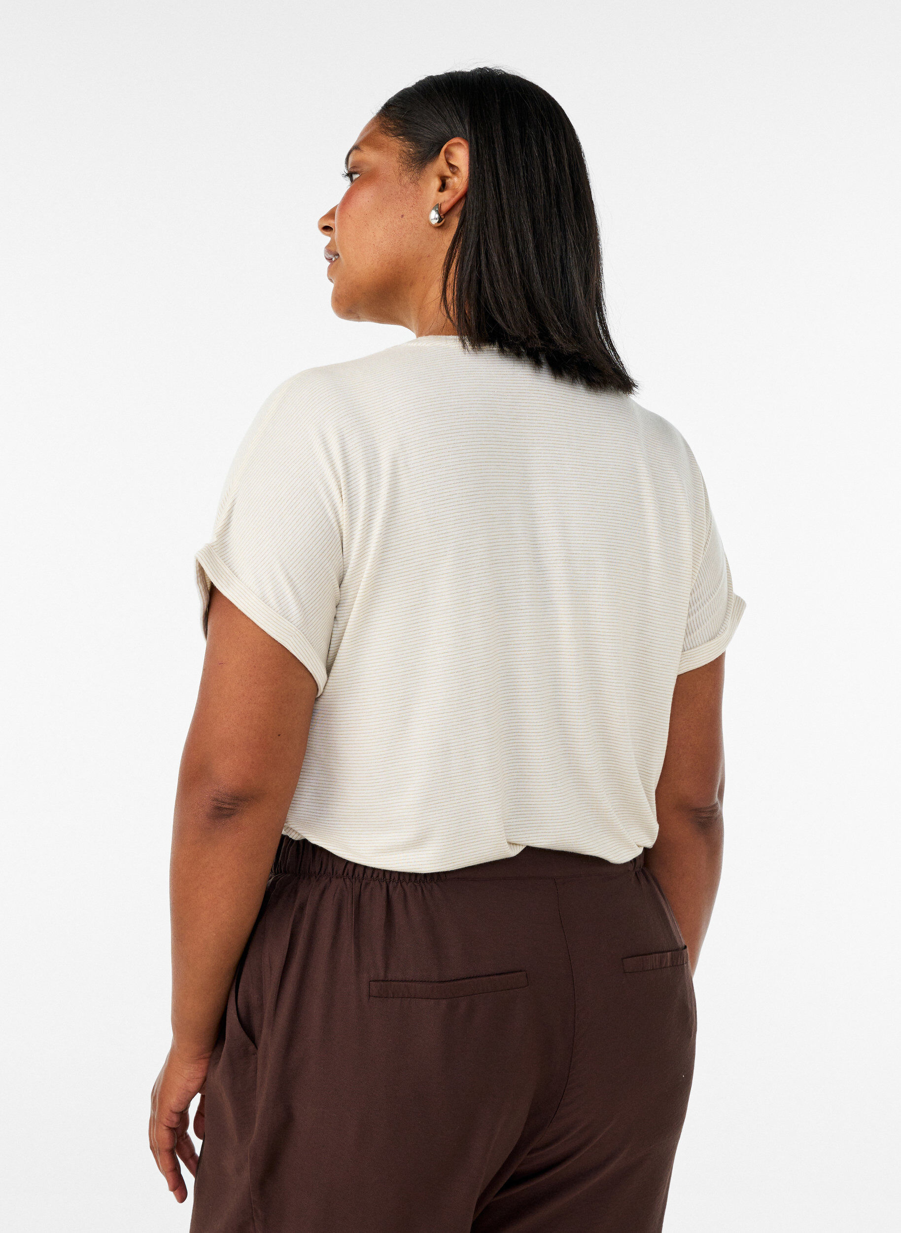ZizziT-shirt en viscose &agrave; rayures paillet&eacute;es, Vanille, Model image number 2