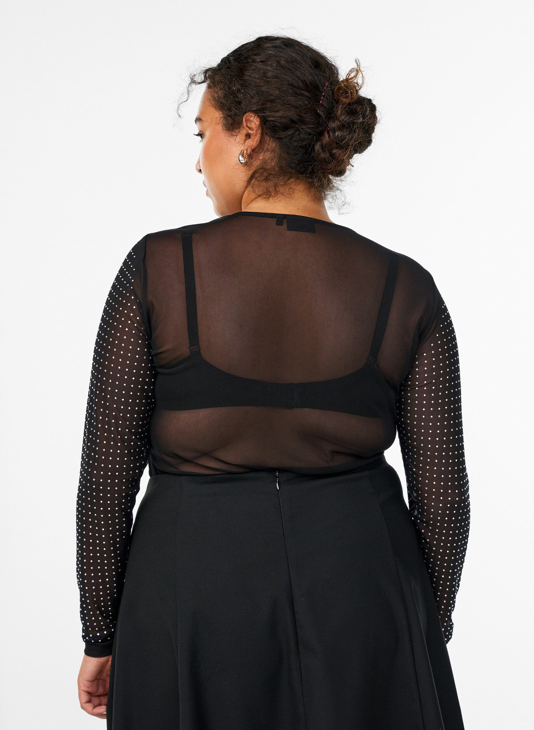 Zizzi Blouse en maille avec strass et manches longues, Noir, Model image number 2