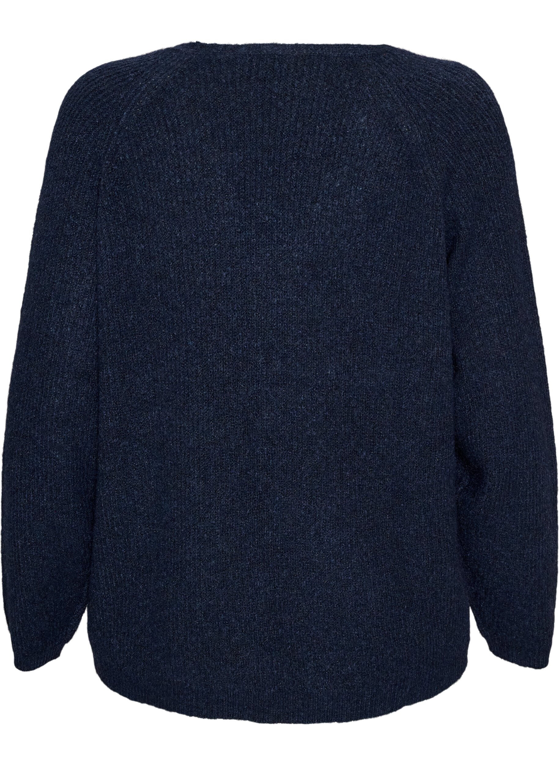 ZizziBlouse en maille avec col en V et manches raglan, Bleu, Packshot image number 1
