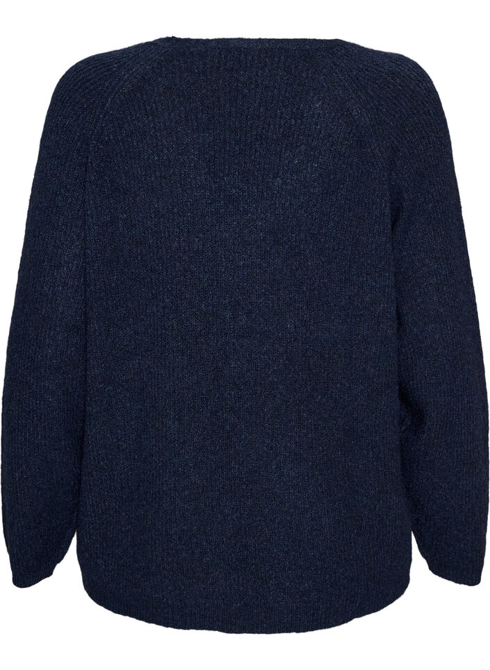 Blouse en maille avec col en V et manches raglan, Bleu, Packshot image number 1