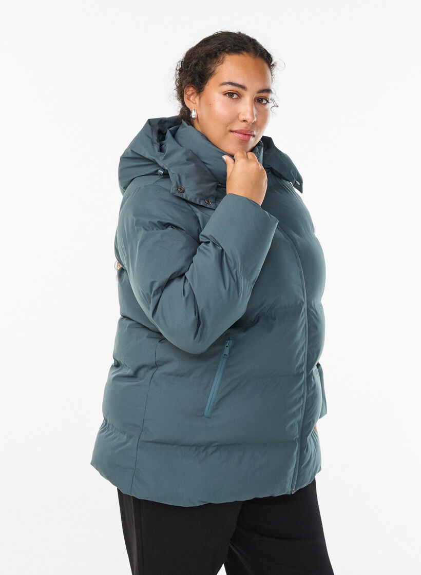 Doudoune courte avec capuche amovible, Vert, Model image number 0