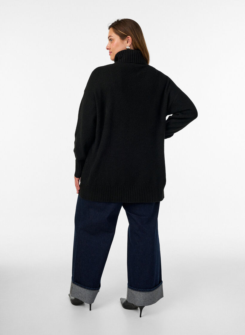 Pull en maille l&acirc;che avec col roul&eacute;, Noir, Model image number 2